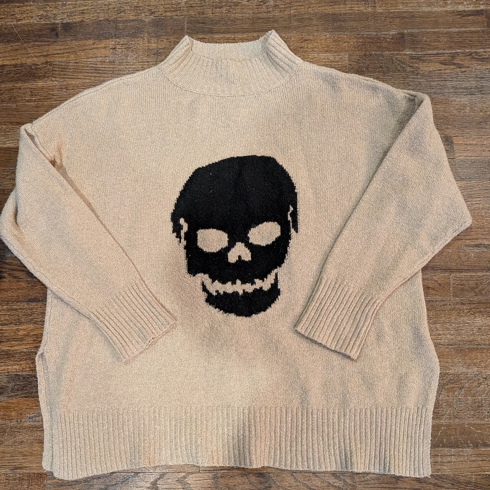 Maurices Mock Neck Skull Sweater With Side Slits Size XL